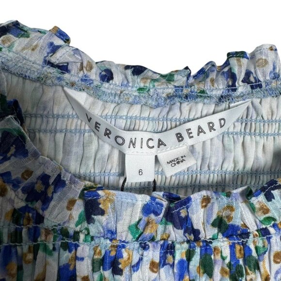 Veronica Beard Cici Floral Smocked Fit-And-Flare Mini Dress size 6 blue NWT - Picture 6 of 12